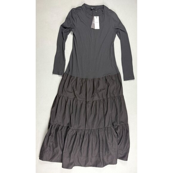 NWT ME + EM Tiered Hem Layering Dress Black Cotton Jersey with Woven Cotton 2US - Picture 3 of 9